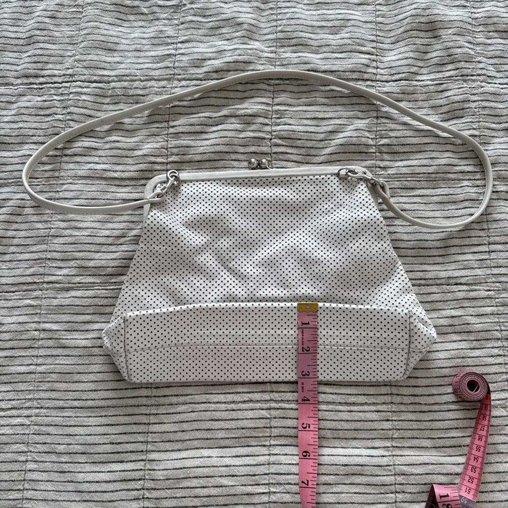 Clare V White Perforated Leather Kiss Lock Handbag Detachable Crossbody Strap - Picture 5 of 12